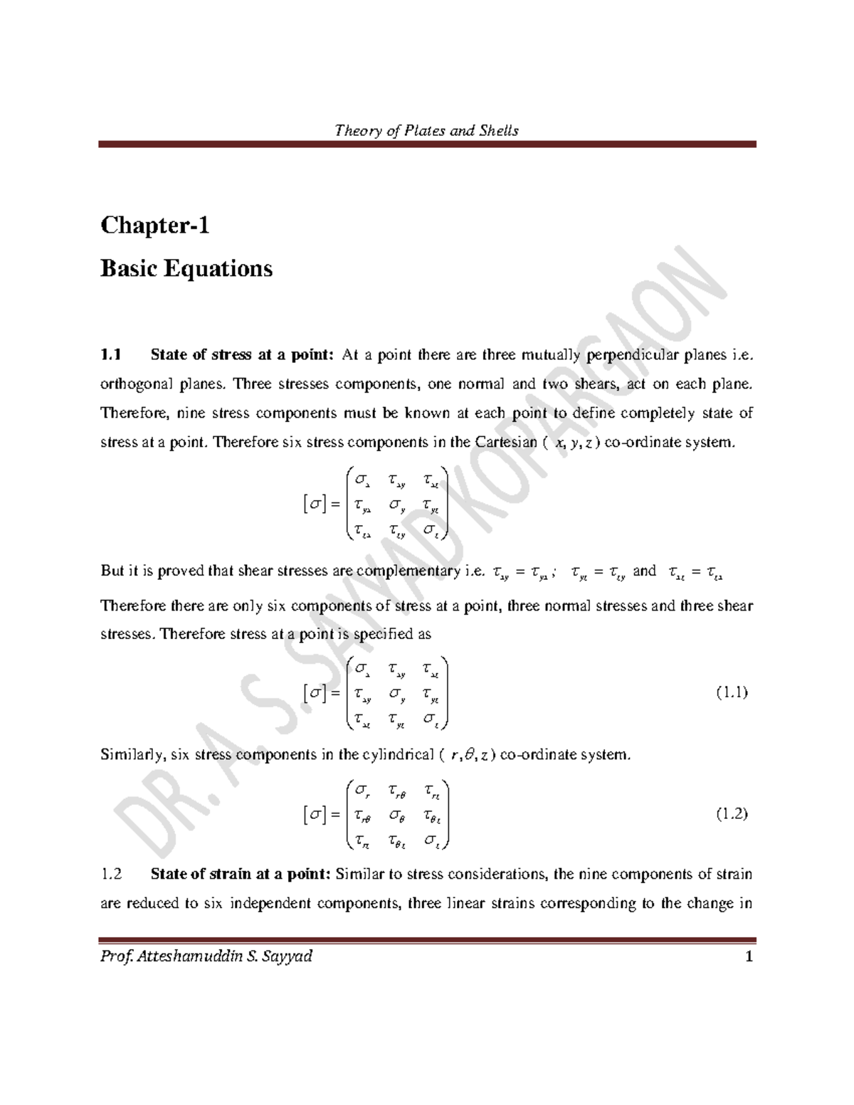 Theory of Plates and Shells: Stress, Strain, and Bending Equations ...