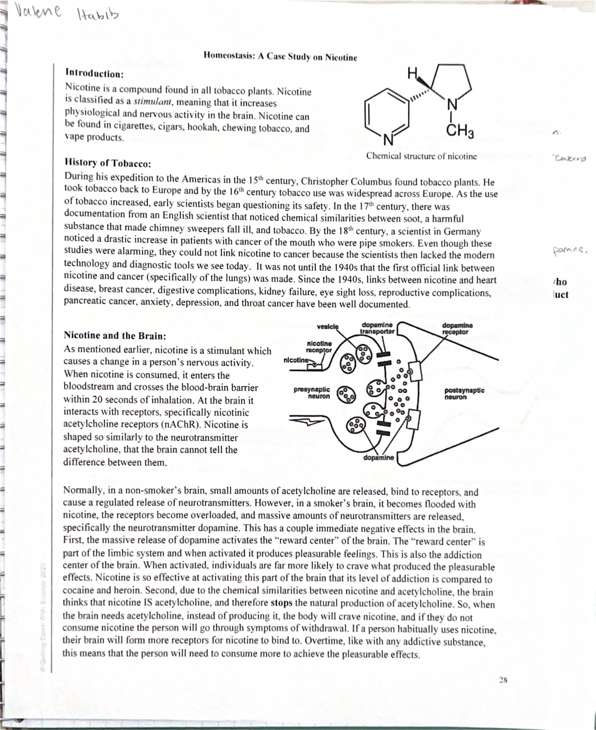 H SCI 2023 Homeostasis: A Case Study on Nicotine and Its Effects
