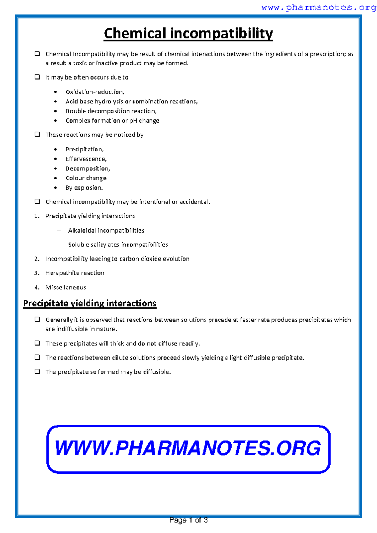 Chemical Incompatibility - It may be often occurs due to Oxidation ...
