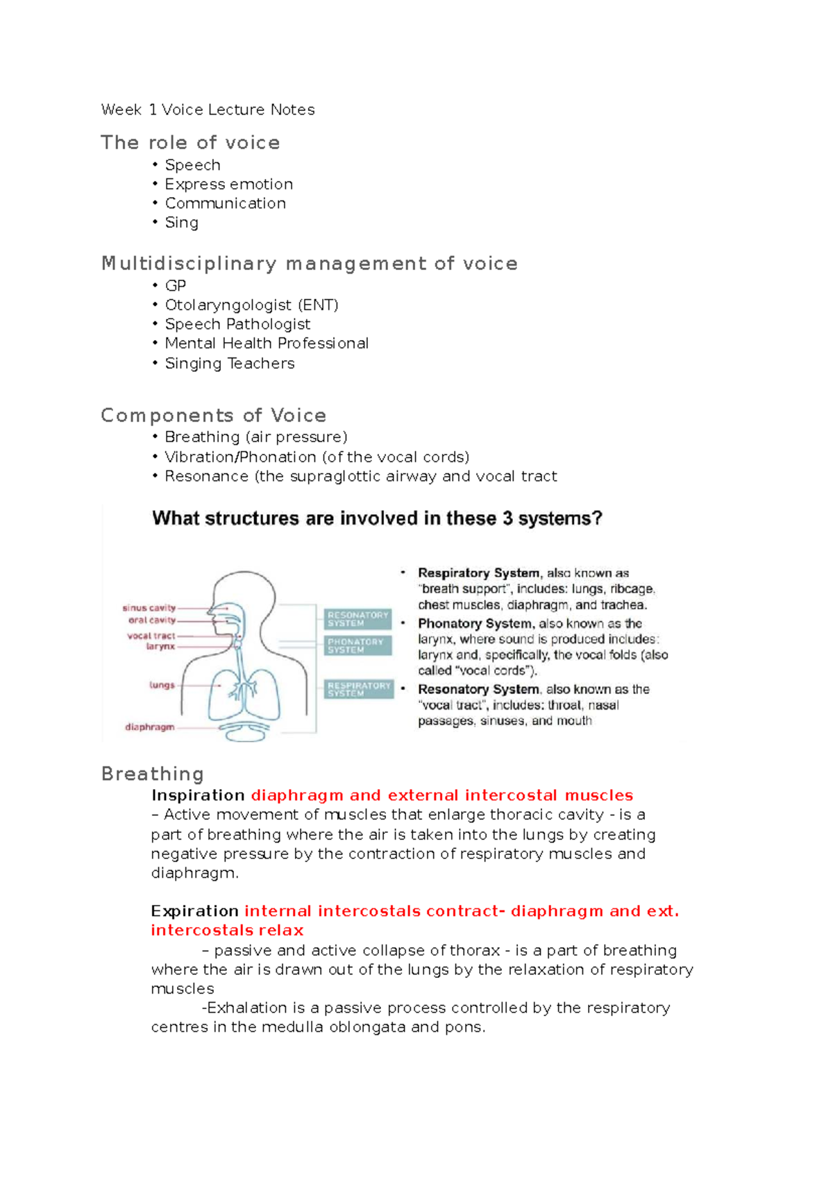 Week 1 Voice Lecture Notes: Understanding Vocal Mechanics and Care ...