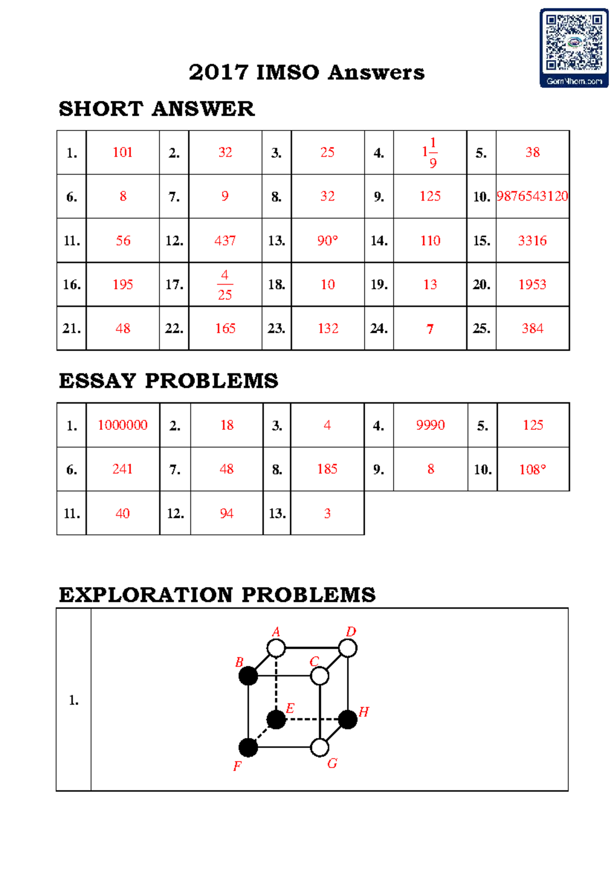 2017 IMSO Solutions - Short Answer & Essay Problems - Studocu