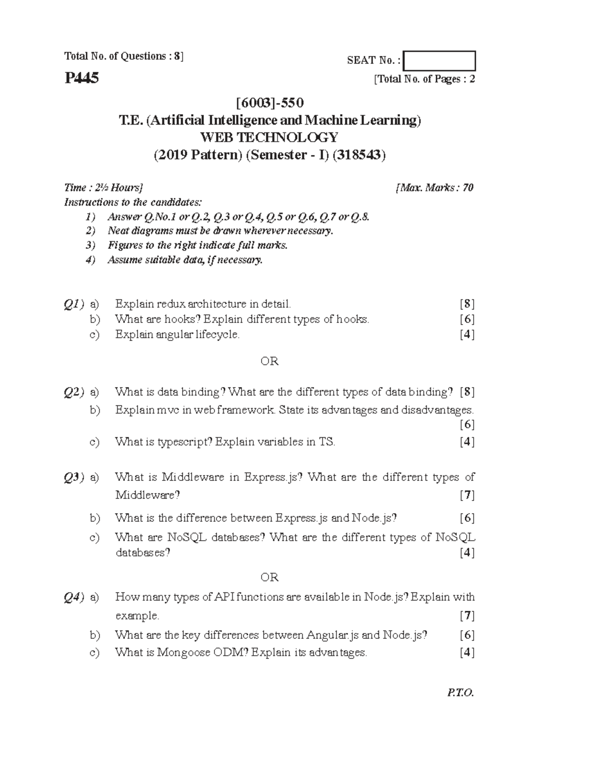 T.E. (AIML) WEB TECHNOLOGY Exam Paper (2019 Pattern) - April 2023 - Studocu