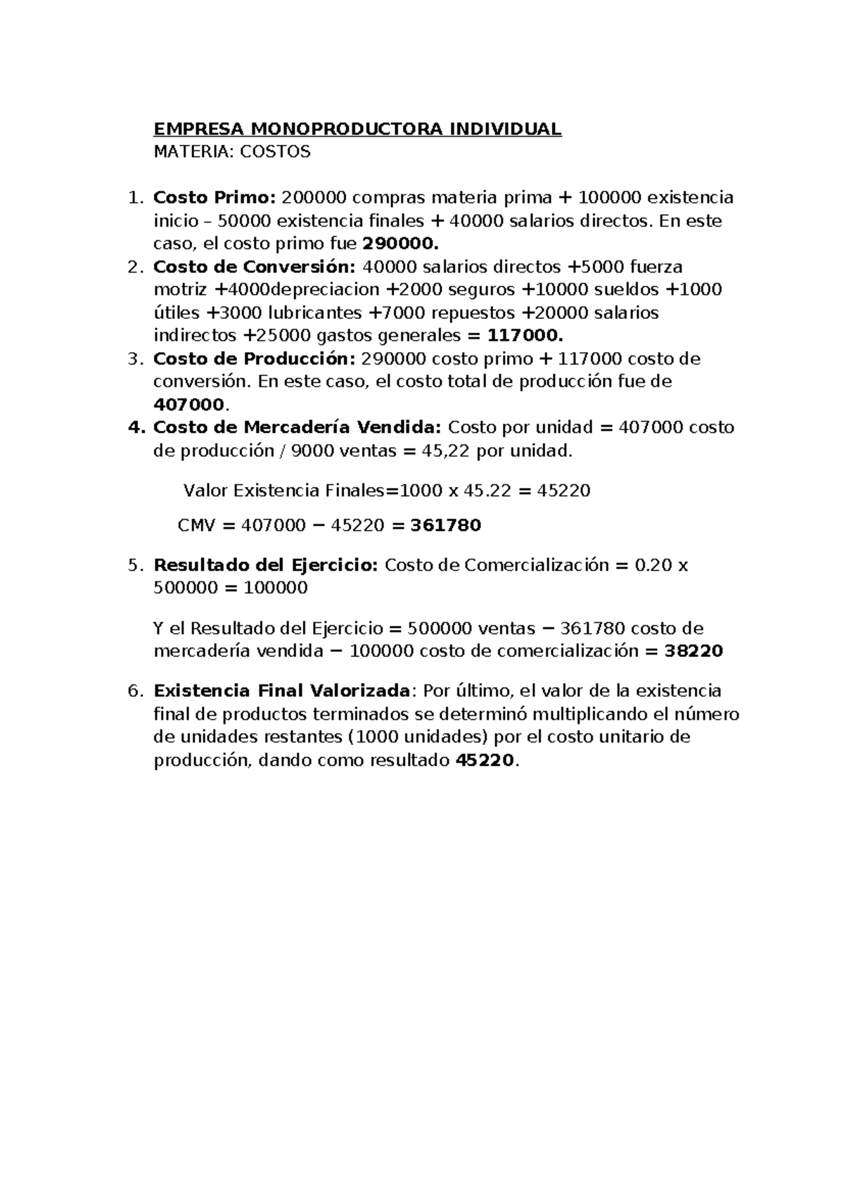 Costos 1 - Análisis de Costo Primo y Producción en Empresa ...