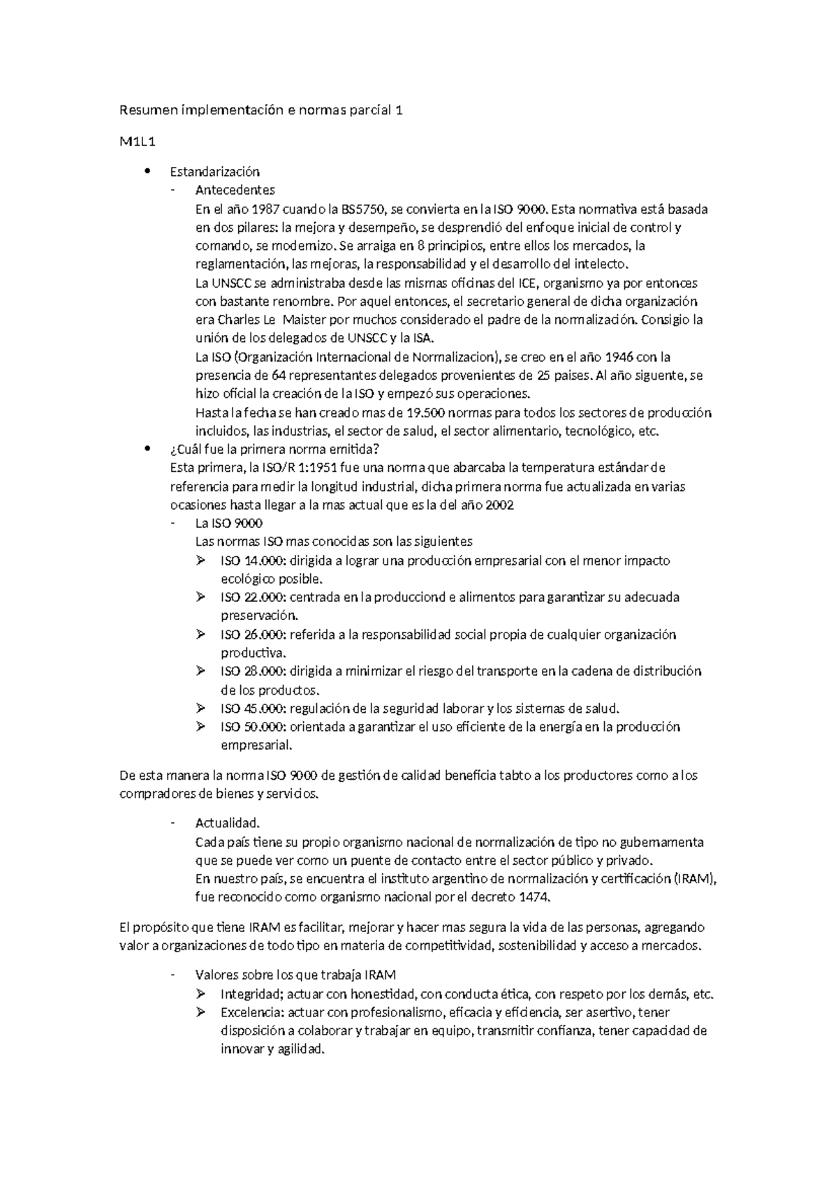 Resumen de Implementación de Normas ISO - Parcial 1 M1L1 - Studocu