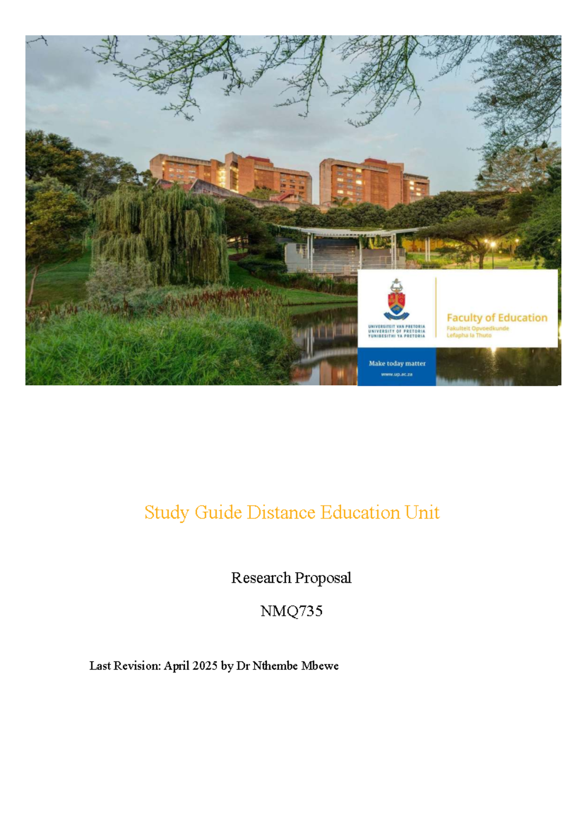 NMQ735 Learning Guide: Research Proposal for Distance Education - Studocu