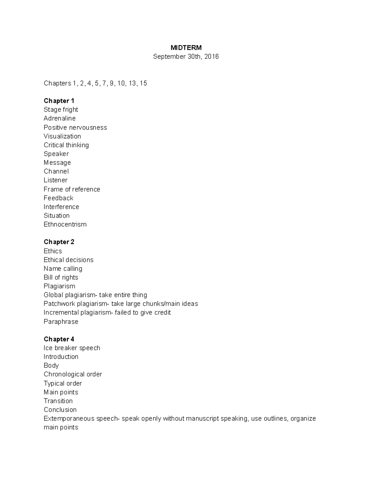 Public Speaking Midterm Review: Key Concepts from Chapters 1-10 - Studocu