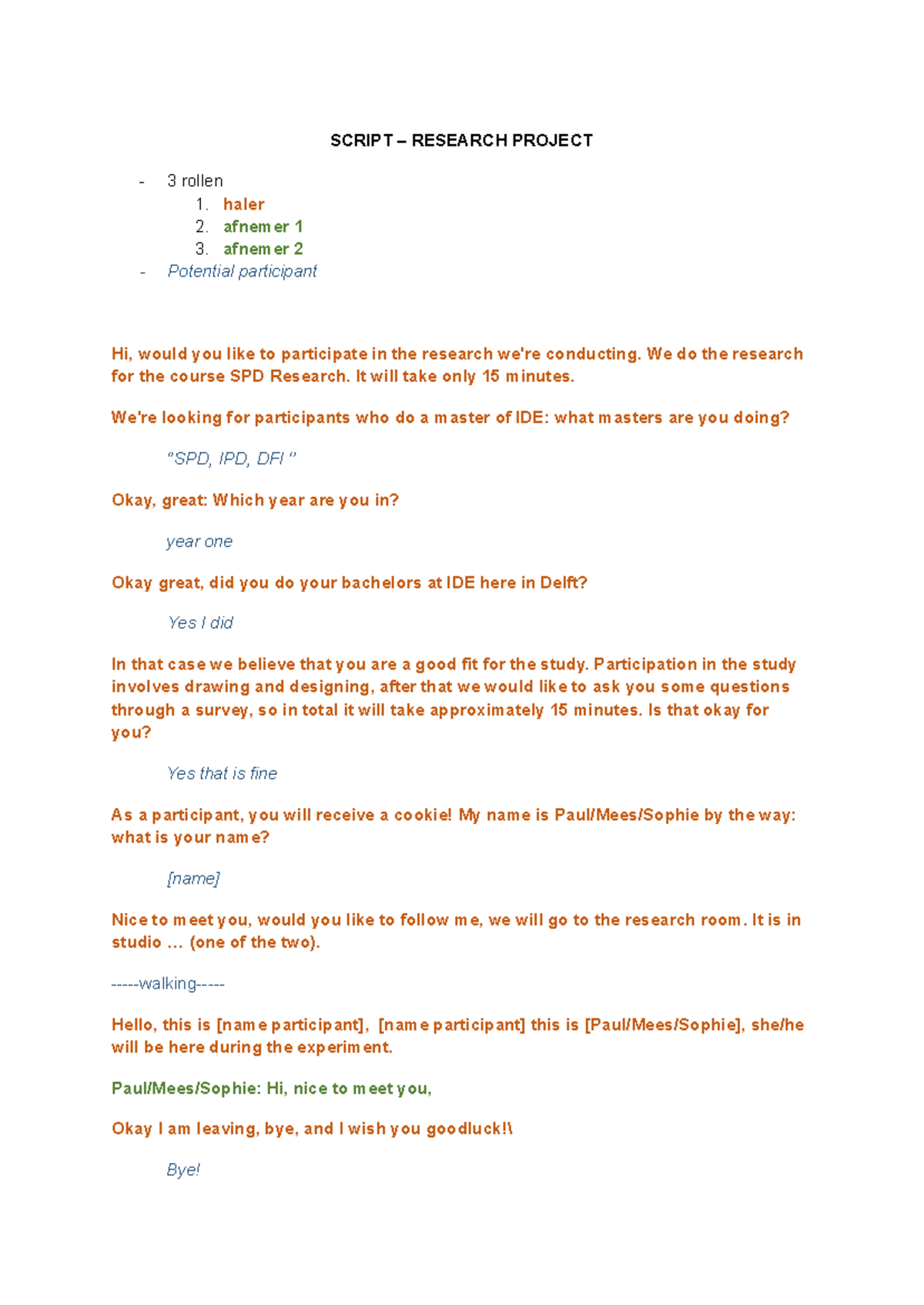 SPD Research Project Script for Participant Recruitment - Studeersnel