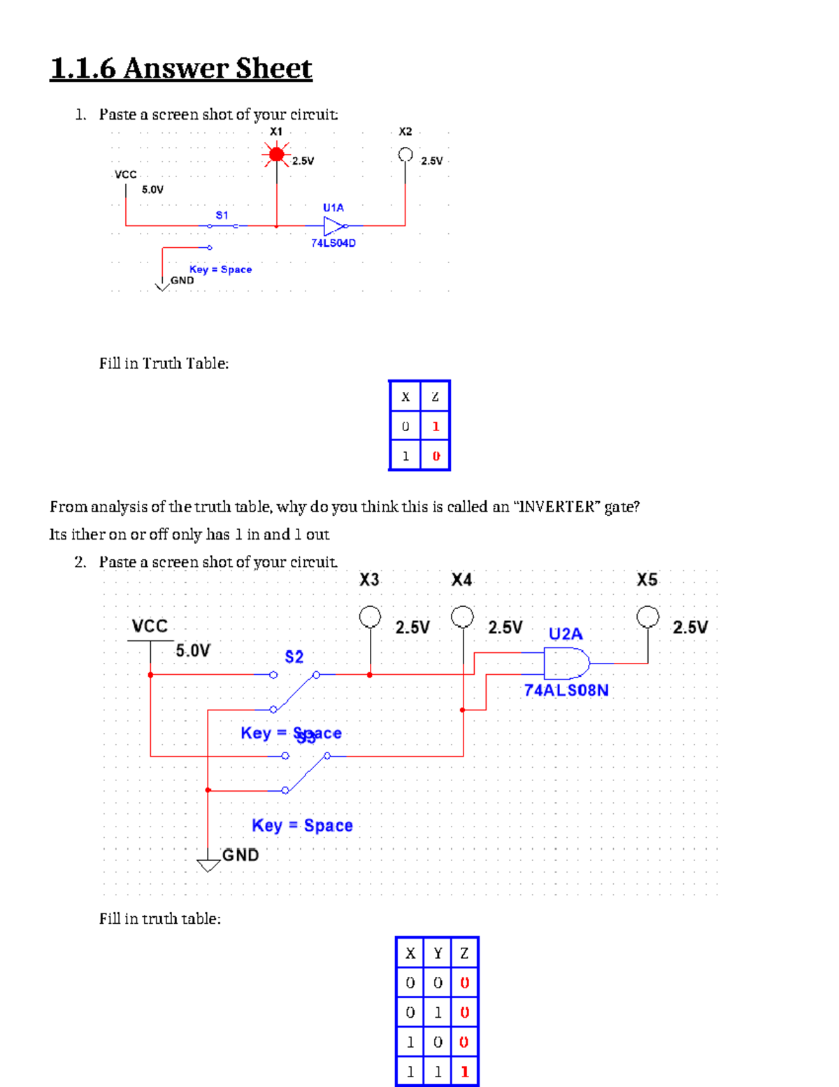 1.1.6 Answer Sheet - Logic Gates and Truth Tables in Digital Circuits ...