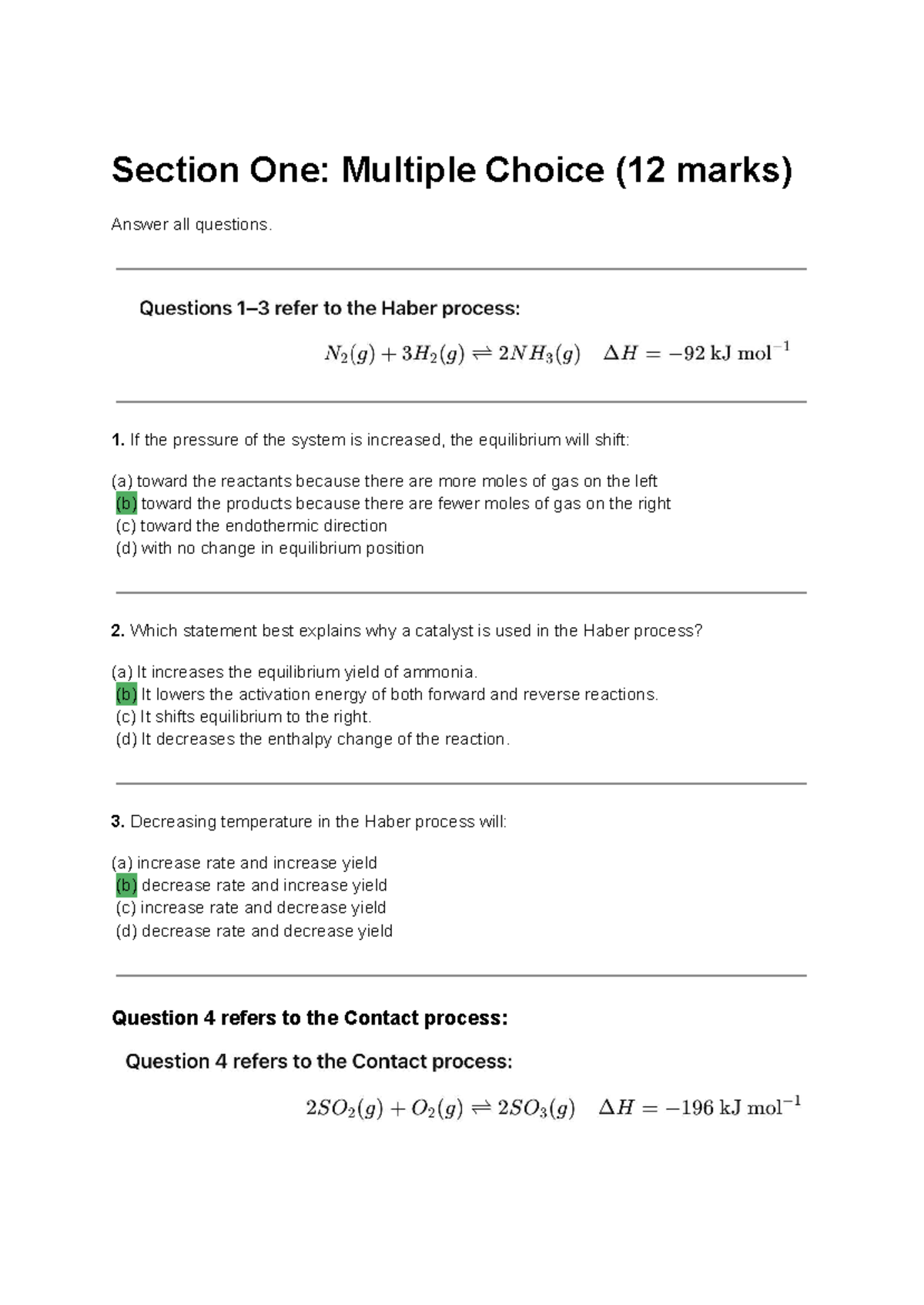 Chemistry ATAR Task 11: Multiple Choice & Short Answer Exam - Studocu