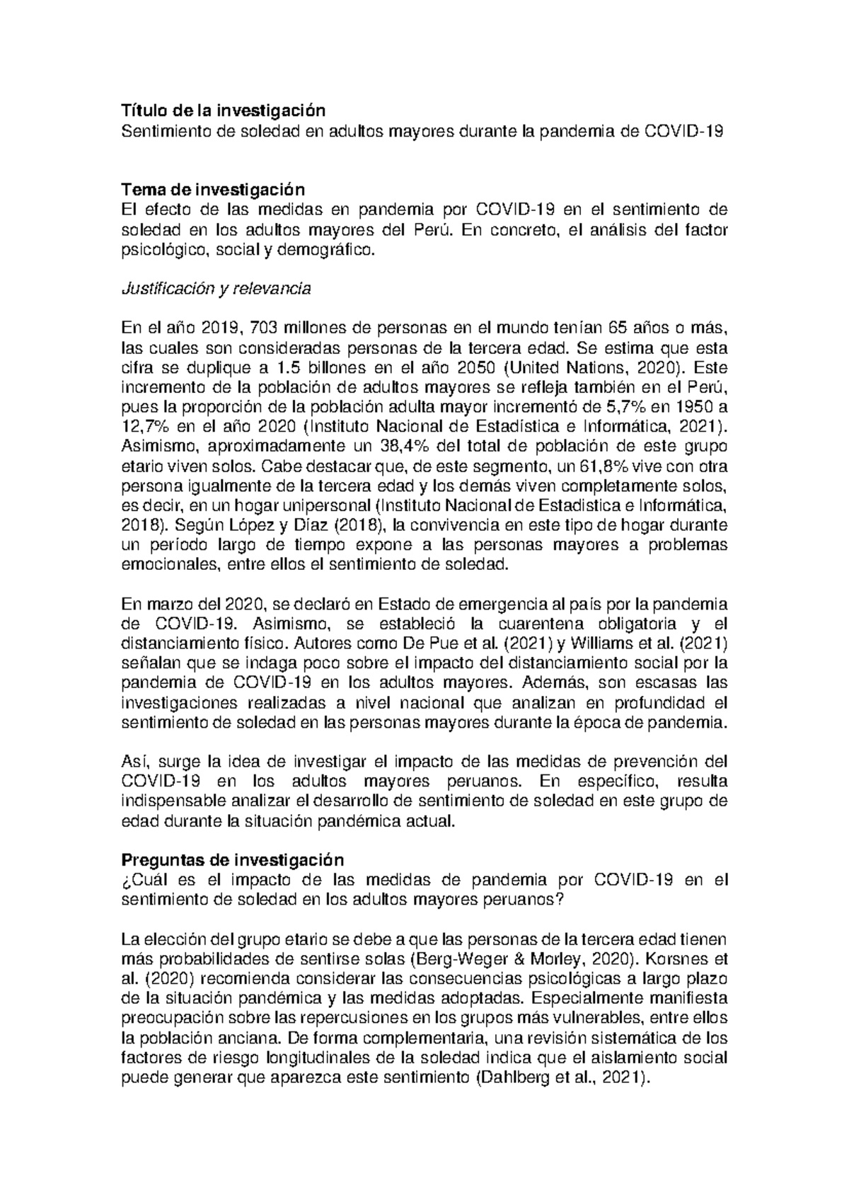 Investigación sobre la Soledad en Adultos Mayores durante la Pandemia ...