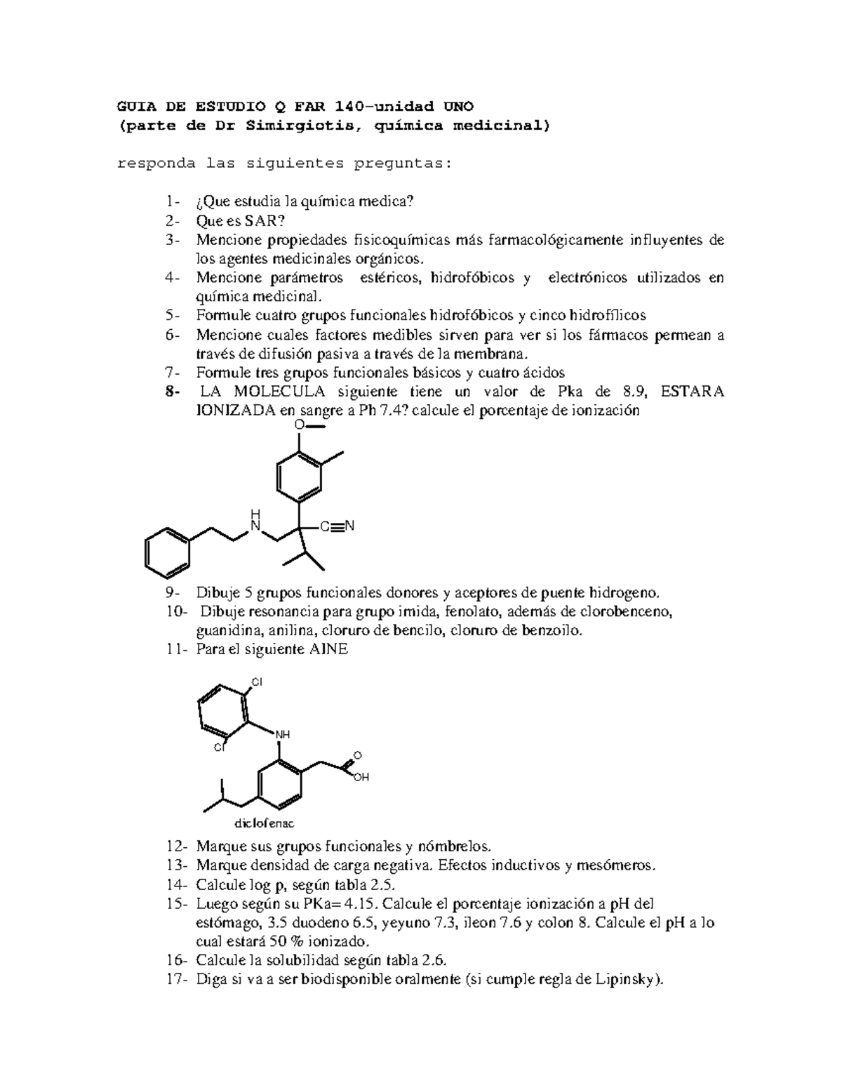 Guía de Estudio Q FAR UNO: Química Medicinal y Farmacología - Document Preview