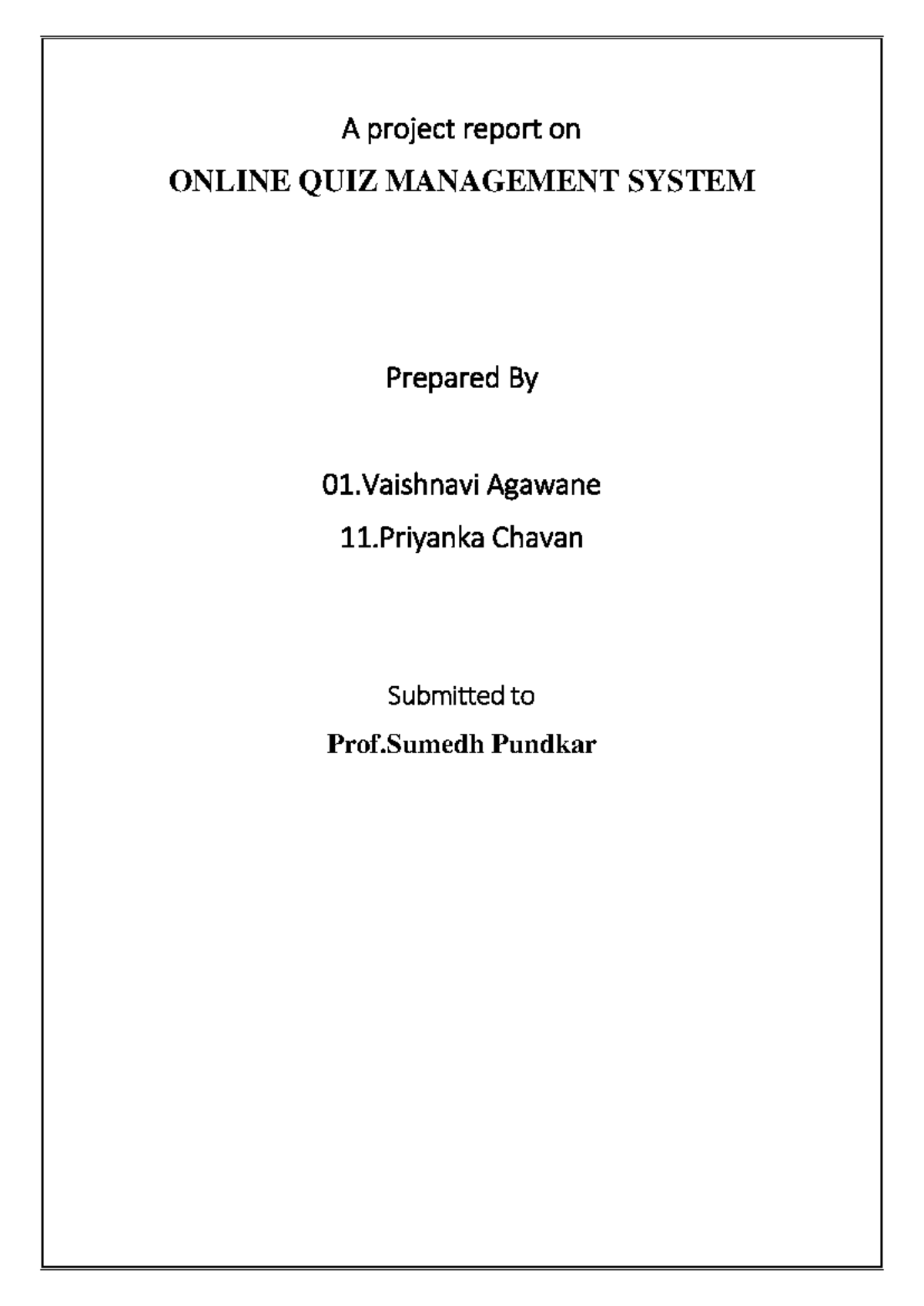 OOMD Project Report: Online Quiz Management System 01,11 - Studocu
