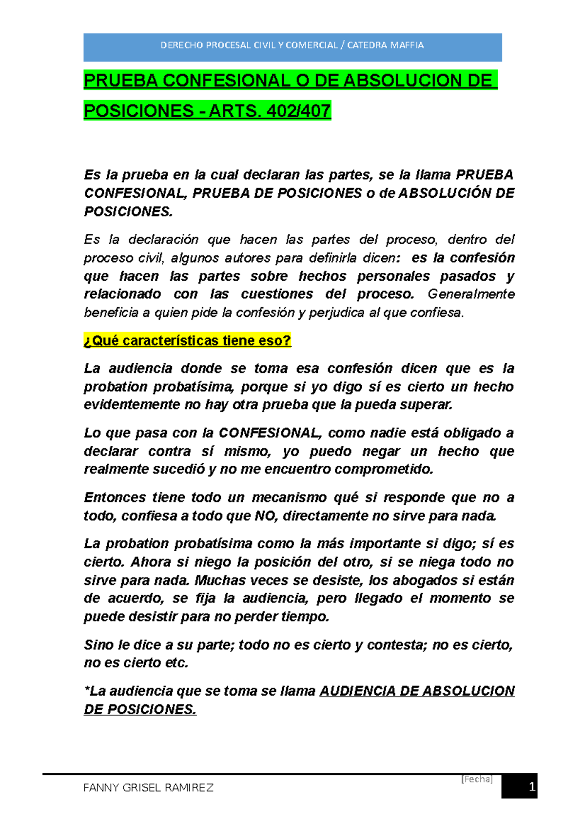 Prueba Confesional y Absolución de Posiciones - Agosto 2022 - Studocu