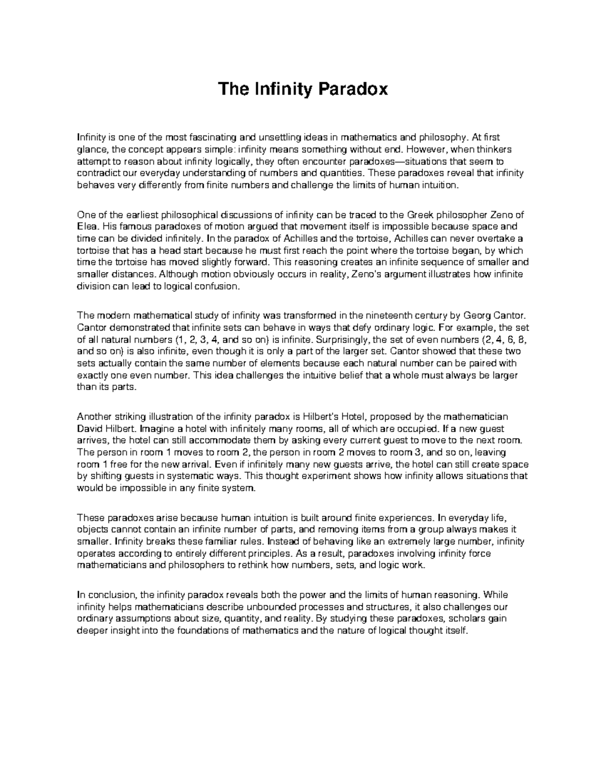 Infinity Paradox Essay: Exploring the Limits of Logic and Reasoning ...