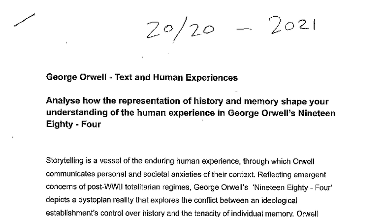Orwell 2021: Analyzing History and Memory in Nineteen Eighty-Four - Studocu