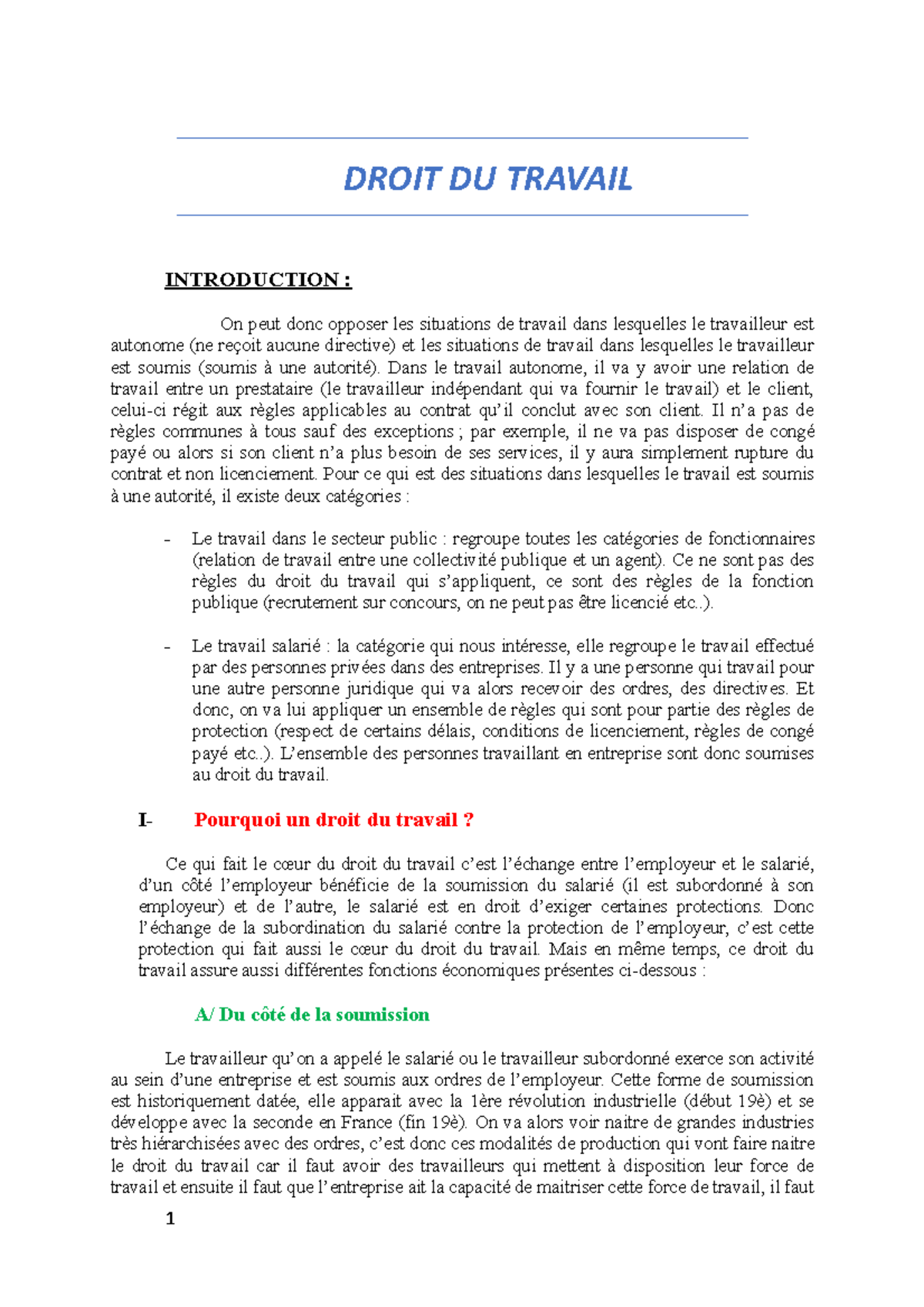 Droit du Travail : Concepts et Sources Juridiques Essentielles - Studocu