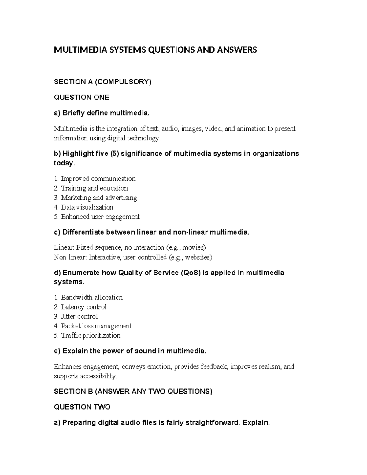 MULTIMEDIA SYSTEMS QA: SECTION A & B OVERVIEW (COMPULSORY) - Studocu
