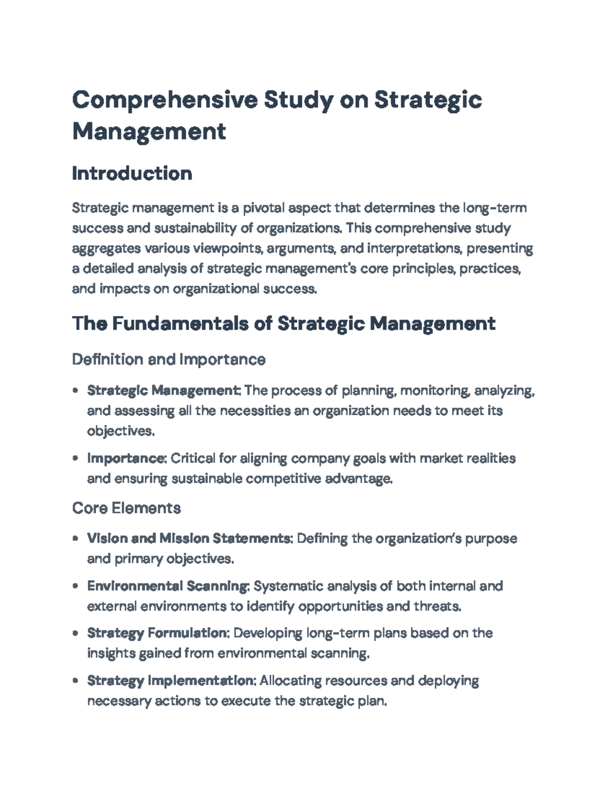 Comprehensive Study on Strategic Management (Course Code: SM101 ...