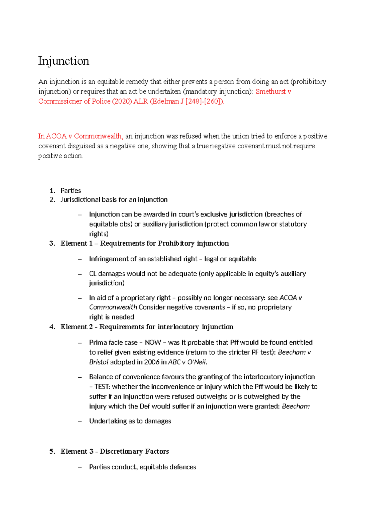 Injunctions: Key Elements and Case Law Analysis (Law 101) - Studocu