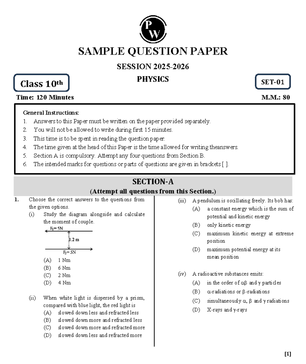 Class 10th Physics Sample Question Paper - Session 2023 - Studocu
