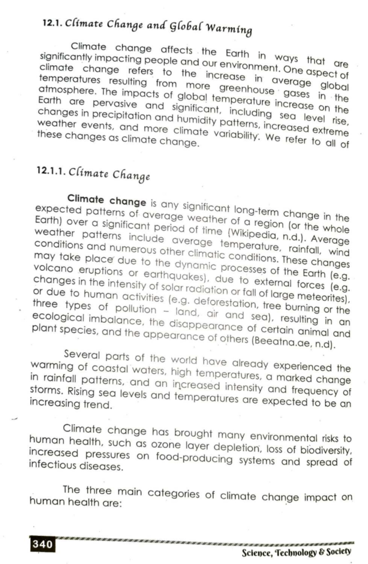 STS 12.1: Climate Change and Global Warming Impacts on Earth - Studocu
