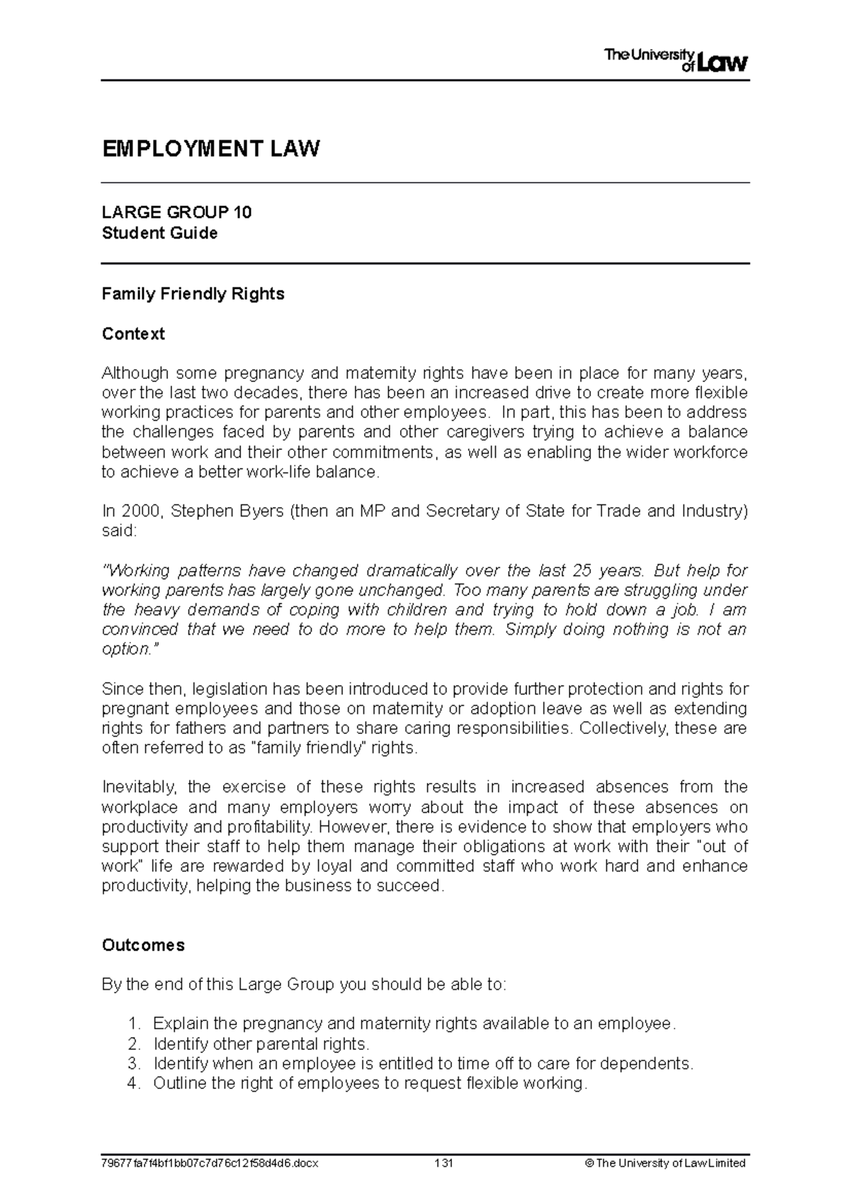 Large group 10 - EMPLOYMENT LAW LARGE GROUP 10 Student Guide Family ...
