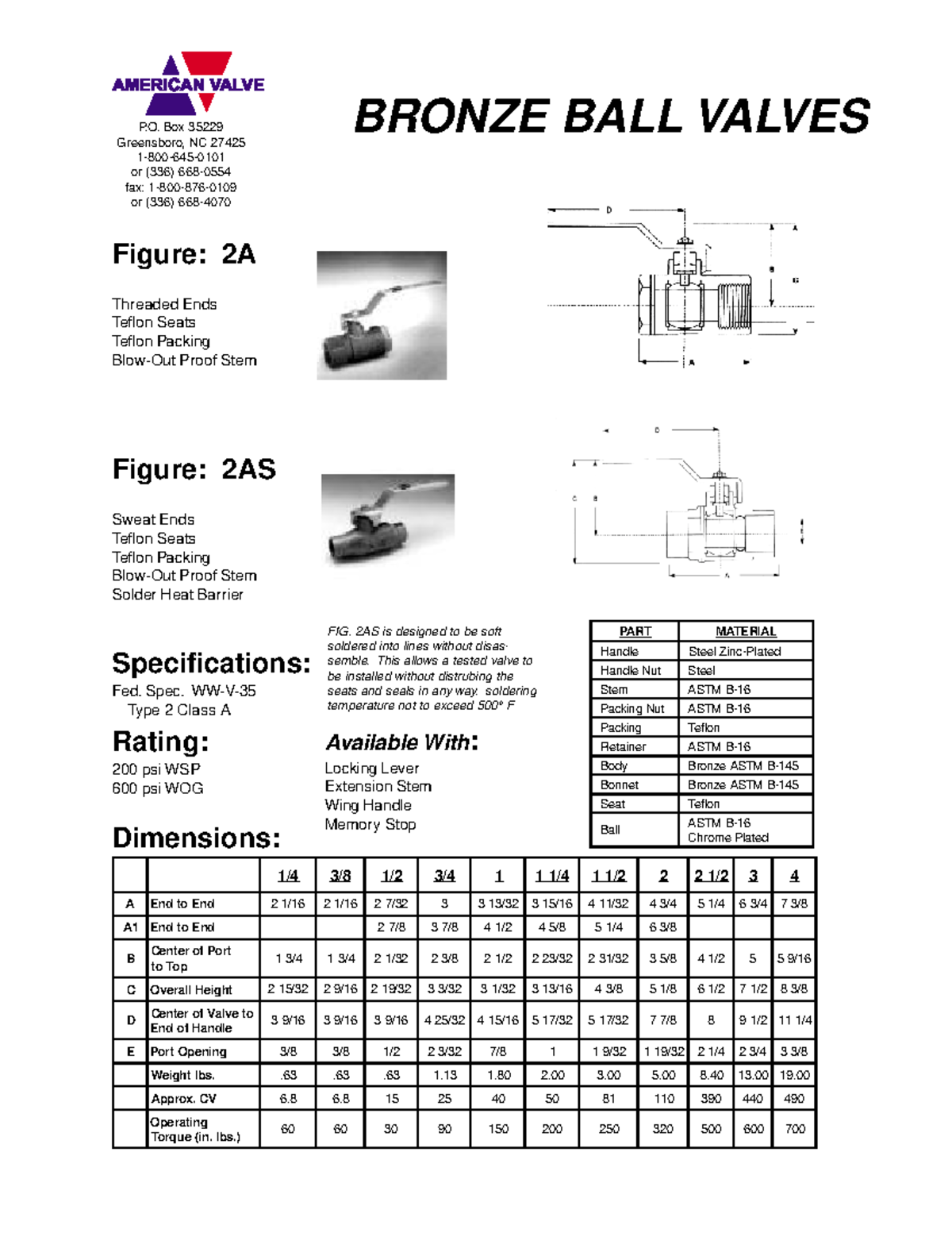 Bronze Ball Valves Specifications and Dimensions Guide - Studocu