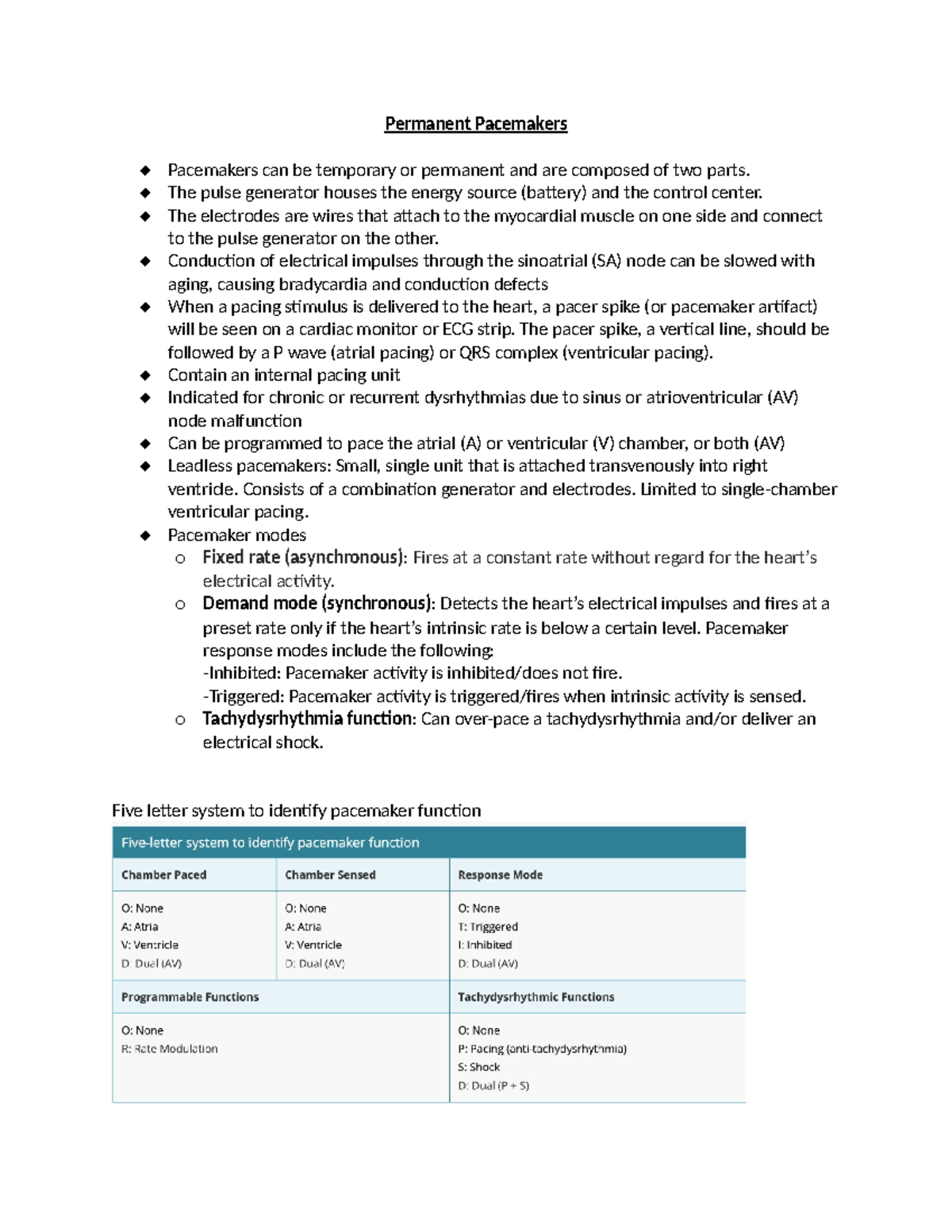 Permanent Pacemakers - ATI Chapter Summary and Key Concepts - Studocu