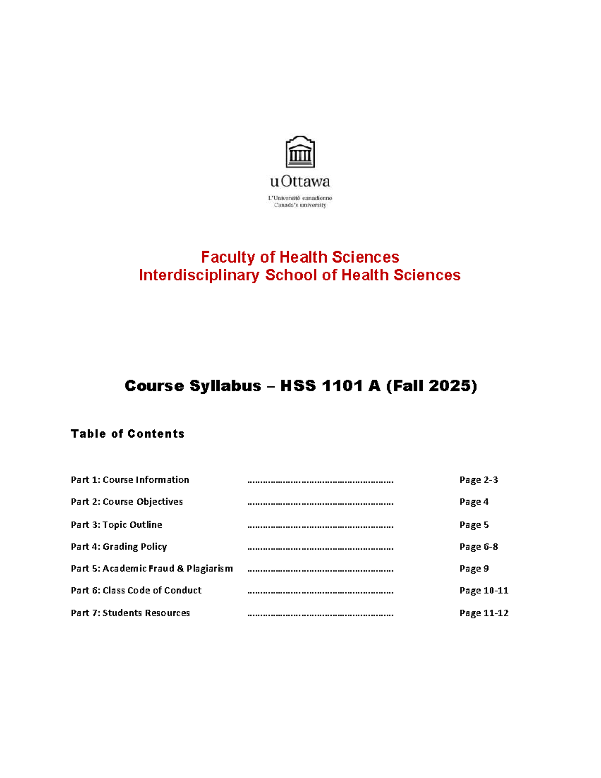 HSS 1101 A (Fall 2025) - Determinants of Health Course Syllabus - Studocu