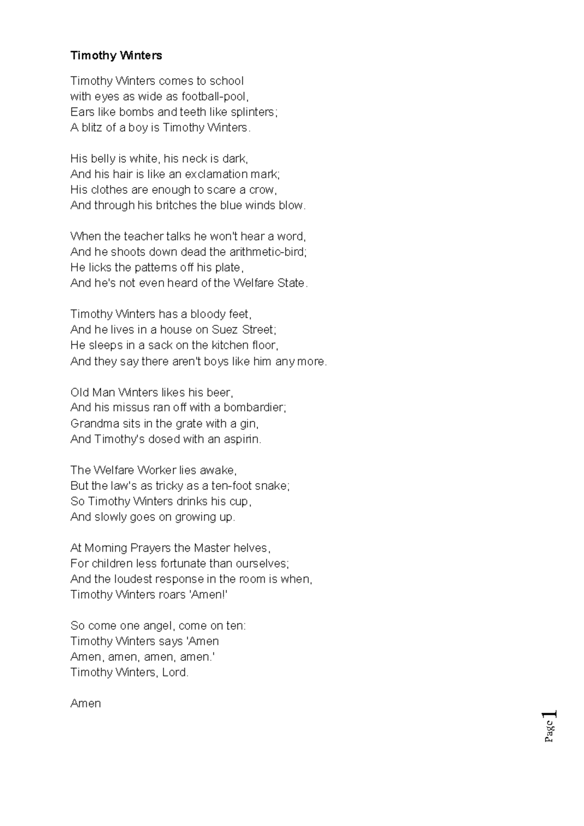Timothy Winters: An Analysis of Charles Causley's Poem - Studocu