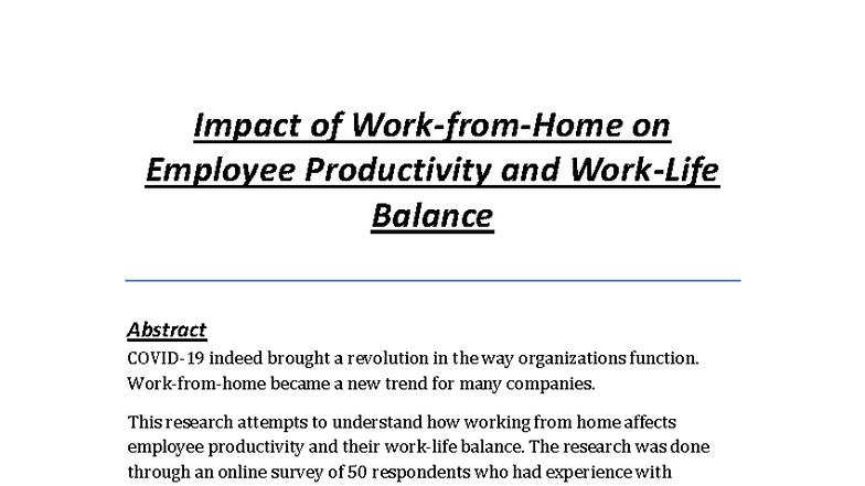 Impact of WFH on Employee Productivity & Work-Life Balance (B.Com Hons ...