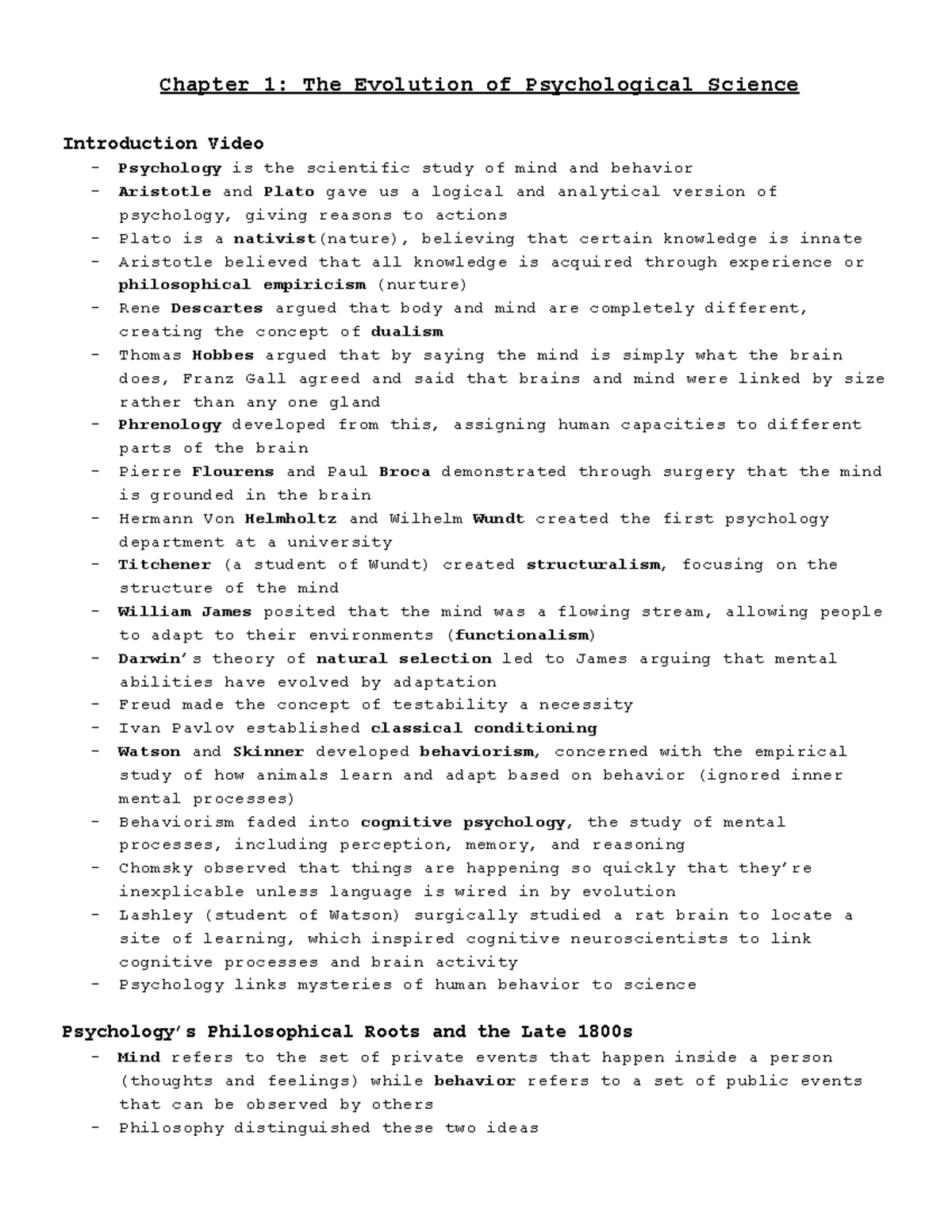 PSYC 1100 Chapter 1 - Chapter 1: The Evolution of Psychological Science ...