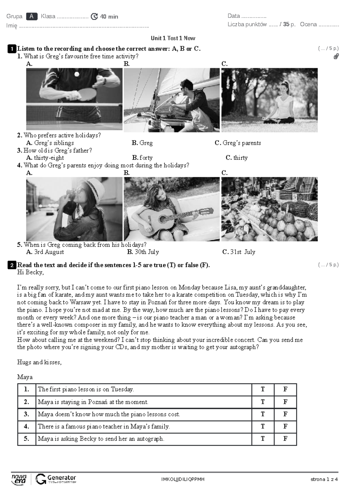 Unit 1 Test 1 New Test – Listening and Grammar Exercises - Studocu