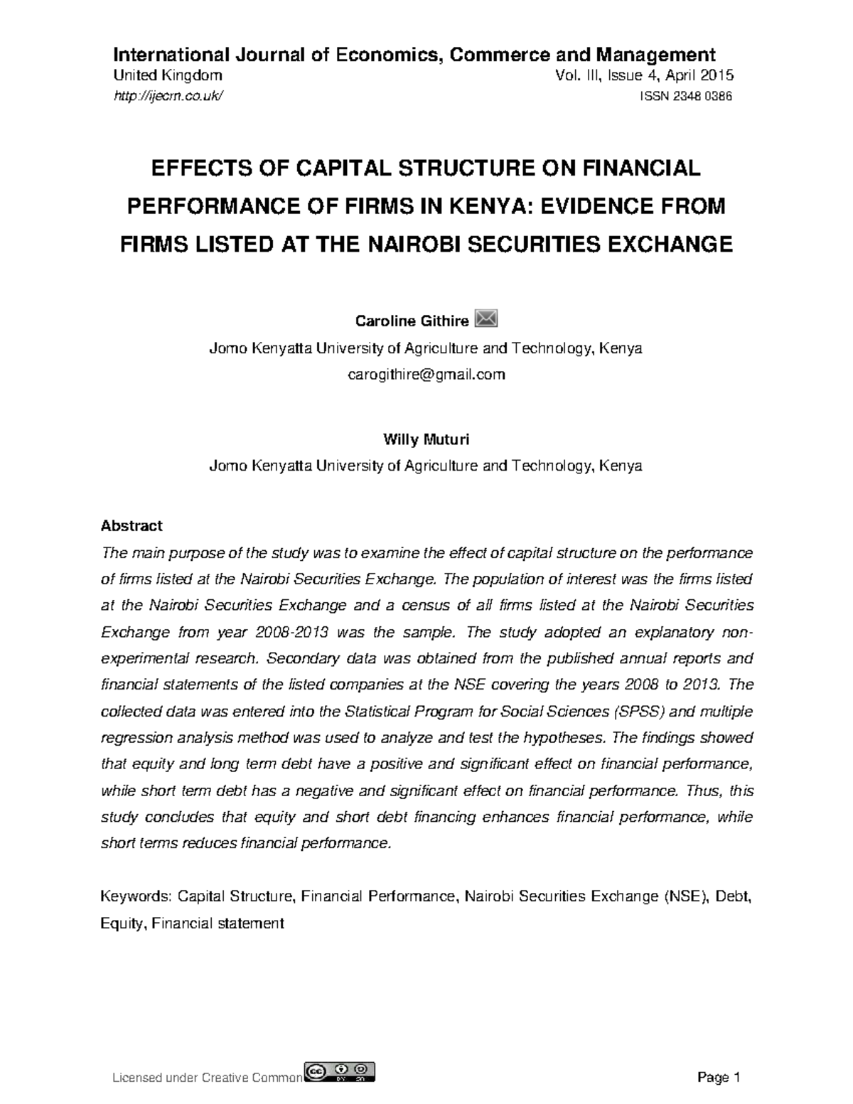 Effects of Capital Structure on Financial Performance: Evidence from ...