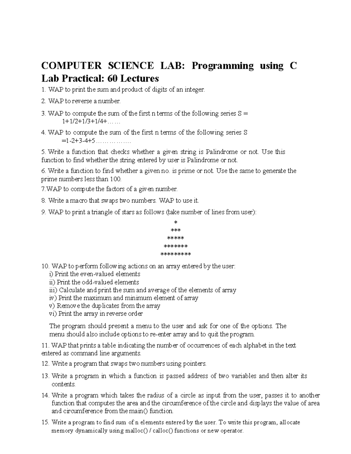 BCA-BSC-LAB: Programming Practical Exercises and Class Notes - Studocu