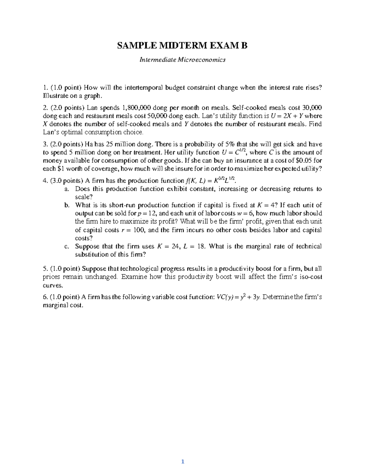 Midterm Exam B: Intermediate Microeconomics Study Guide - Studocu