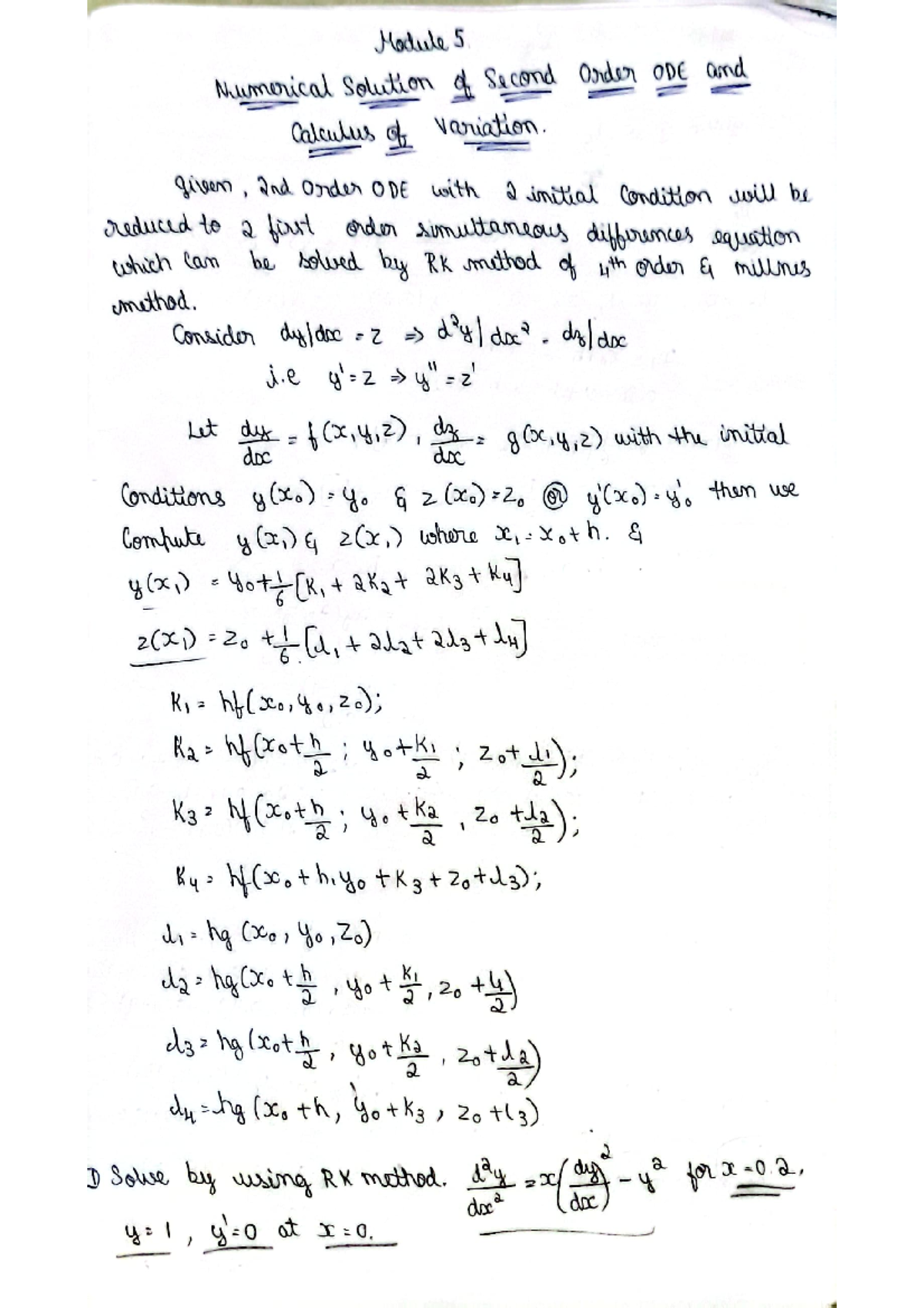 Module 5: Numerical Solutions of 2nd Order ODEs & Variational Calculus ...