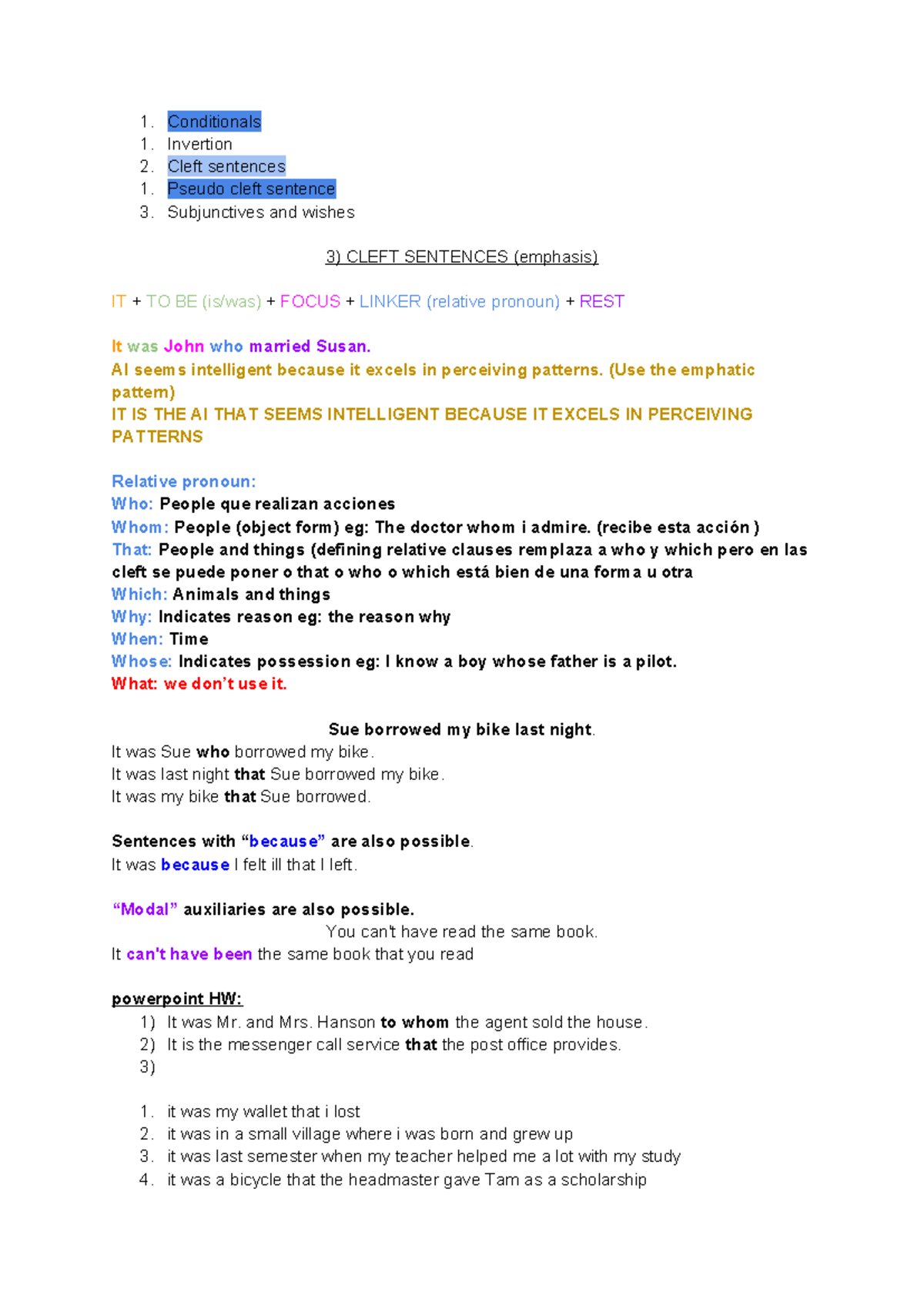 ENG 101: Emphasis on Cleft and Pseudo Cleft Sentences Notes - Studocu