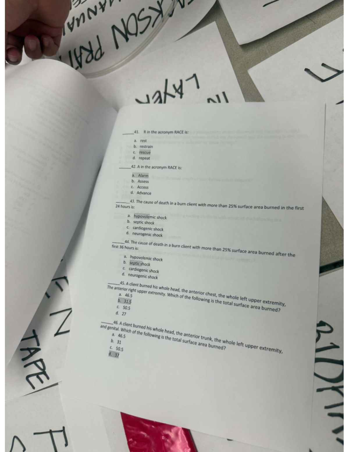 RACE Acronym and Burn Assessment Quiz (Nursing 101) Studocu