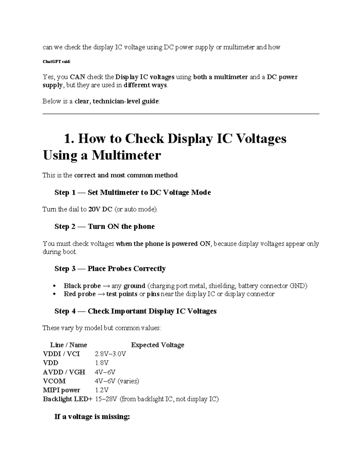 Voltage of LCD Supply: Checking Display IC with Multimeter & DC Power ...