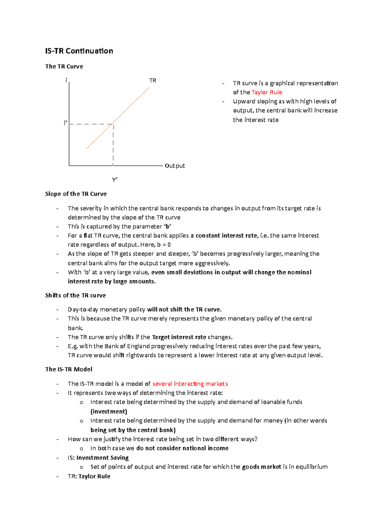 Intermediate Macroeconomics 6: IS-TR Model & TR Curve Analysis - Studocu