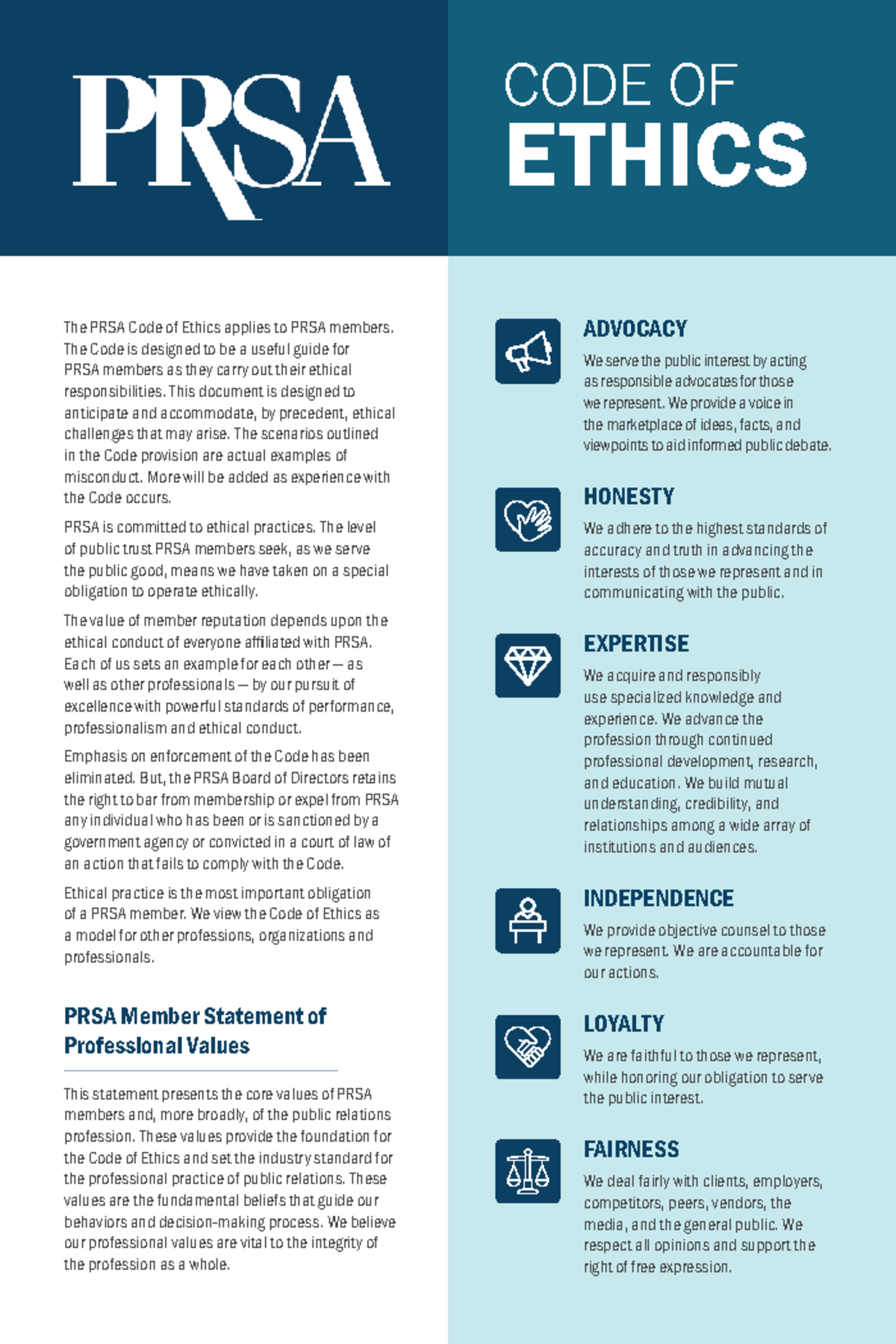 PRSA Code of Ethics: Guidelines for Ethical Conduct and Advocacy - Studocu