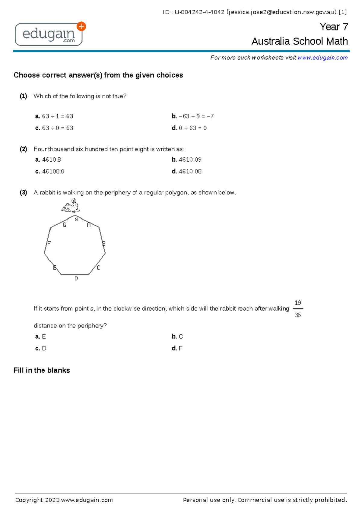 Grade 7 Maths Worksheet 1 - Basic Concepts and Practice Questions - Studocu