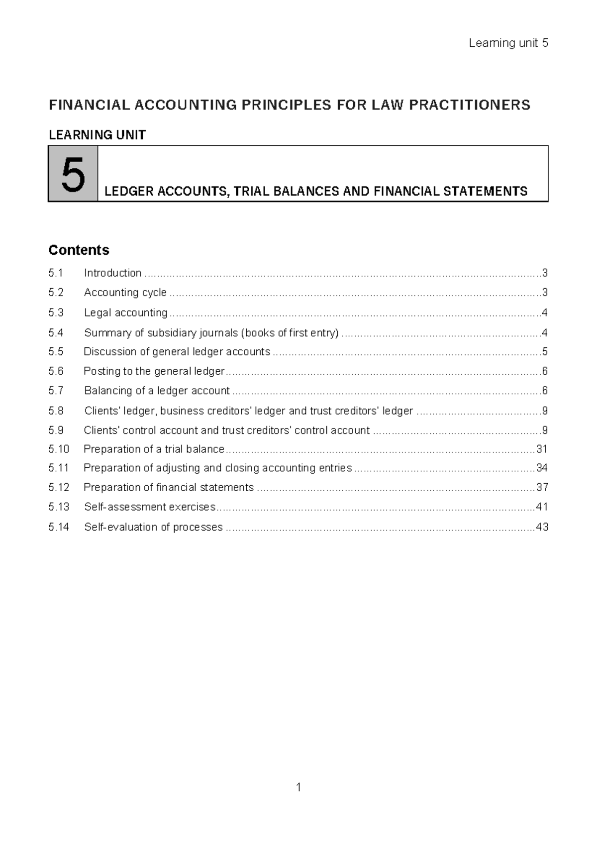FAC1503 2026 Learning Unit 5: Ledger Accounts, Trial Balances ...
