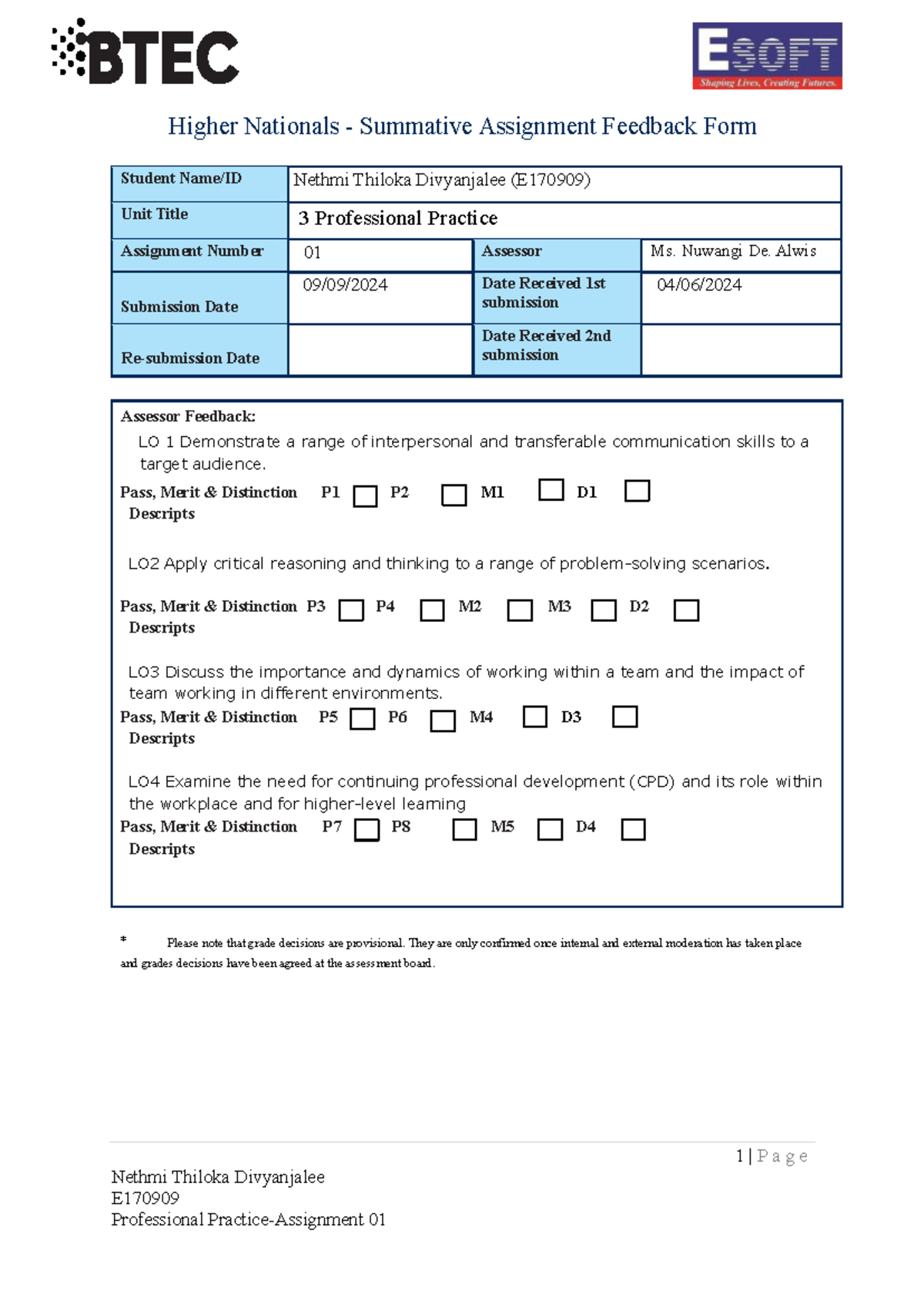 E170909 Professional Practice - Assignment 01 - 1 | P a g e Nethmi ...