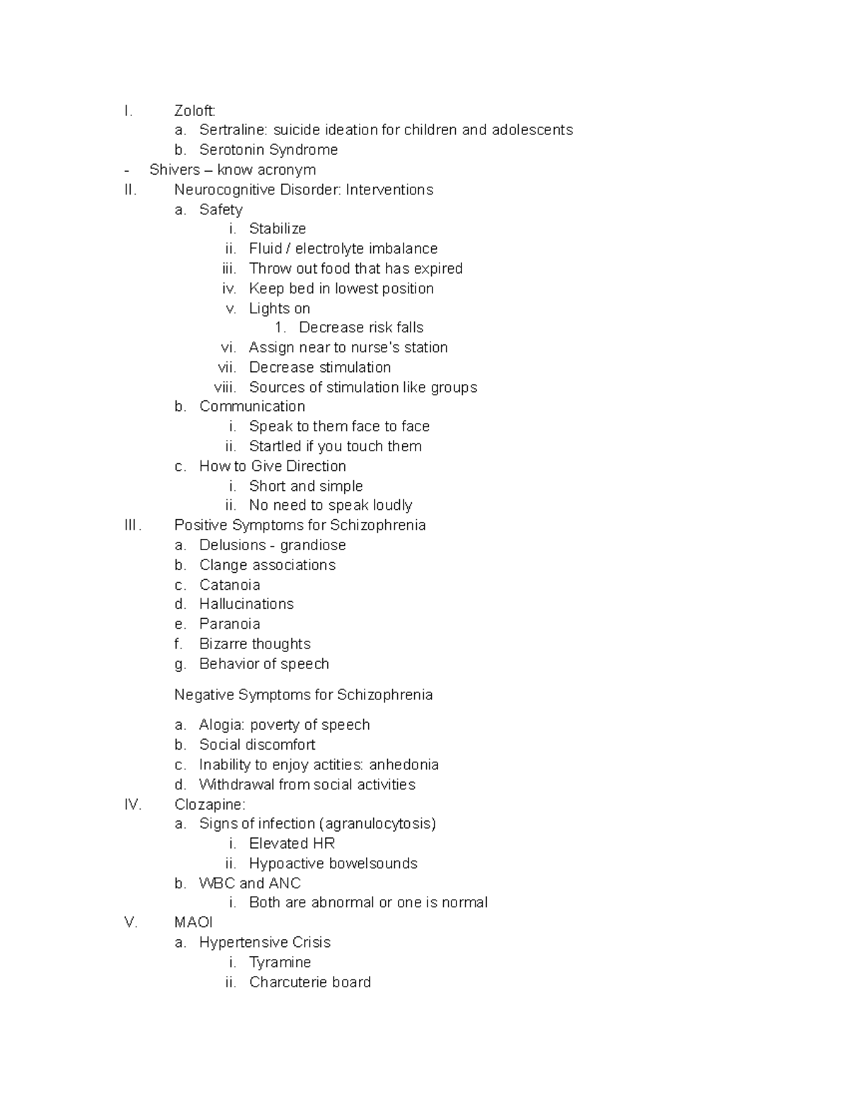CMA Guide: Mental Health Interventions & Disorders Overview - Studocu
