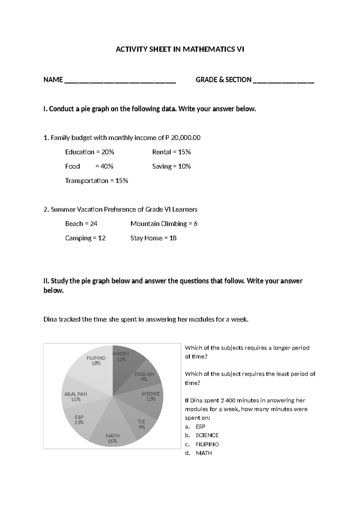 Activity Sheet IN Mathematics VI - ACTIVITY SHEET IN MATHEMATICS VI ...