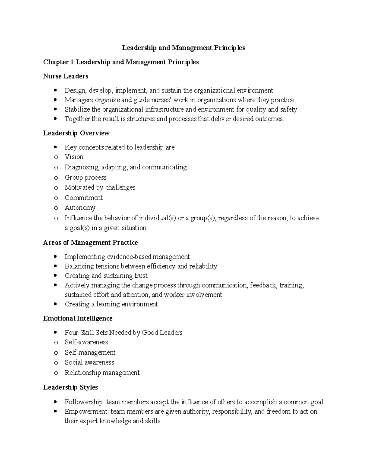 Leadership and Management Principles: Chapter 1 Overview and Key ...