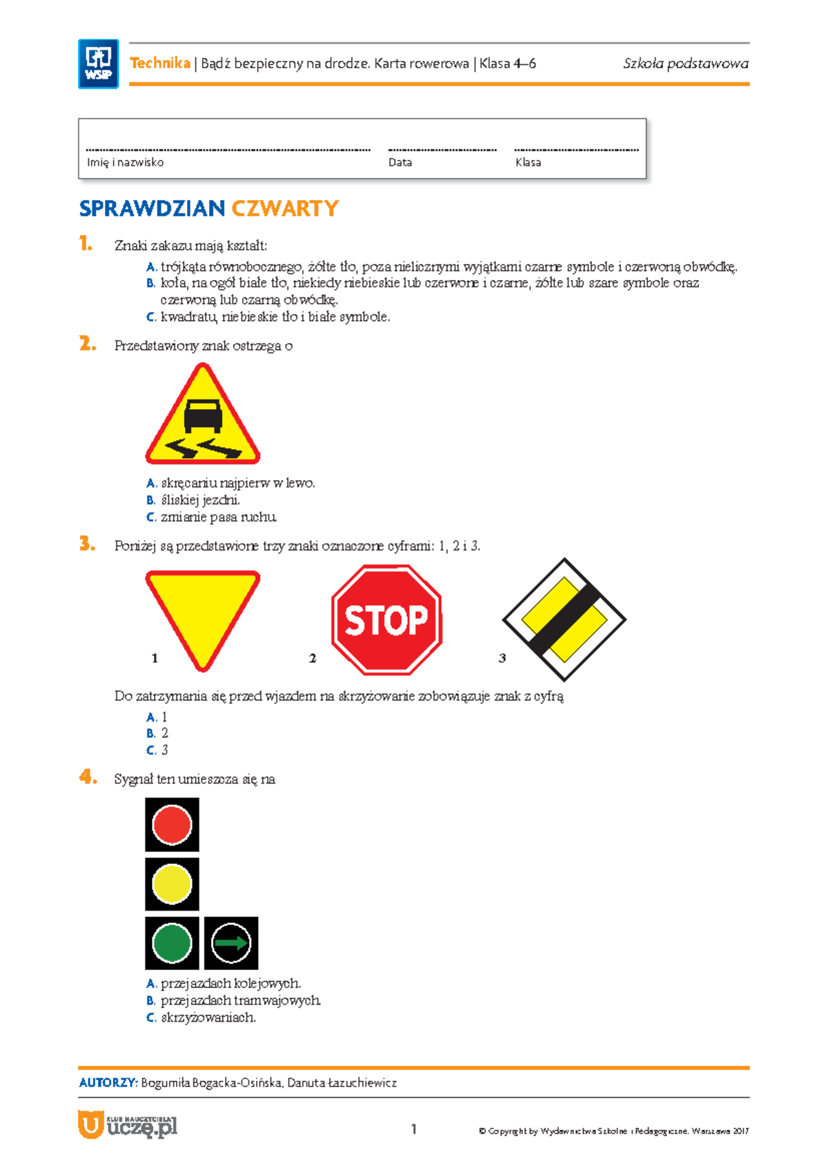 Sprawdzian Dla Klasy 2 Z Ruchu Drogowego www.studocu.com