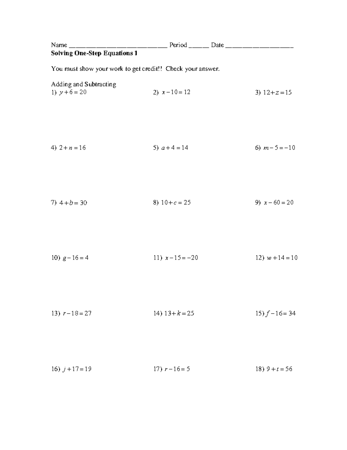 MATH101 Final Exam: Solving One-Step Equations Guide - Studocu